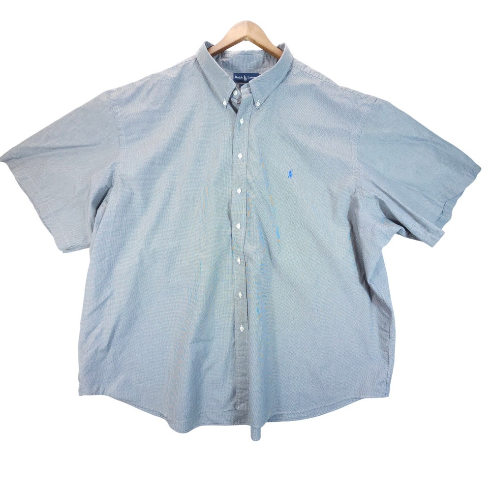 Ralph Lauren Mens 6X Big Black White Vintage Blake Gingham Short Sleeve Shirt